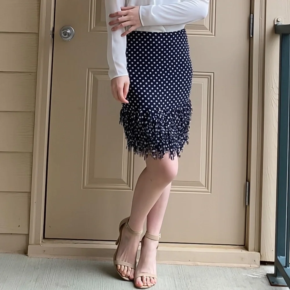 Ann Taylor polka dot fringe skirt 0